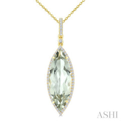 22X8 MM Marquise Shape Green Amethyst and 1/4 Ctw Round Cut Diamond Semi-Precious Pendant With Chain in 14K Yellow Gold