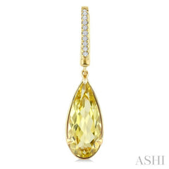 14X6 MM Pear Shape Lemon Quartz and 1/10 Ctw Round Cut Diamond Semi-Precious Earrings in 14K Yellow Gold