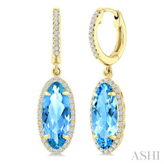 12X5 MM Oval Shape Blue Topaz and 1/3 Ctw Round Cut Diamond Semi-Precious Earrings in 10K Yellow Gold