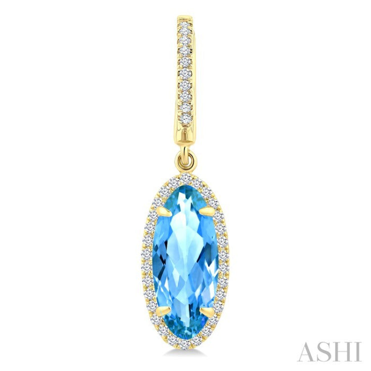 12X5 MM Oval Shape Blue Topaz and 1/3 Ctw Round Cut Diamond Semi-Precious Earrings in 10K Yellow Gold
