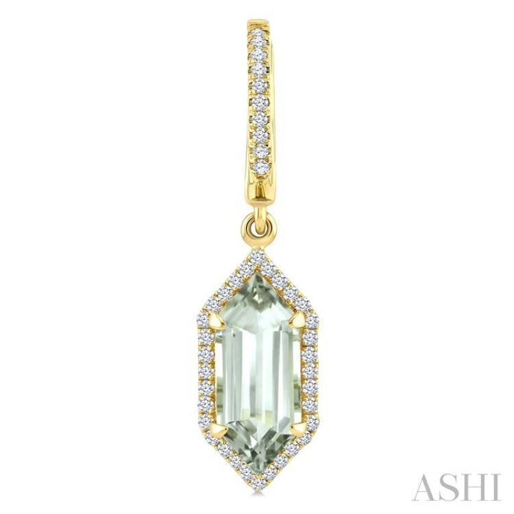 12X5 MM Hexagon Shape Green Amethyst and 1/3 Ctw Round Cut Diamond Semi-Precious Earrings in 10K Yellow Gold