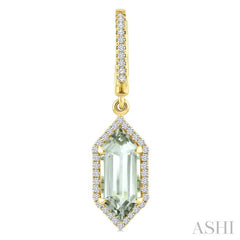 12X5 MM Hexagon Shape Green Amethyst and 1/3 Ctw Round Cut Diamond Semi-Precious Earrings in 10K Yellow Gold