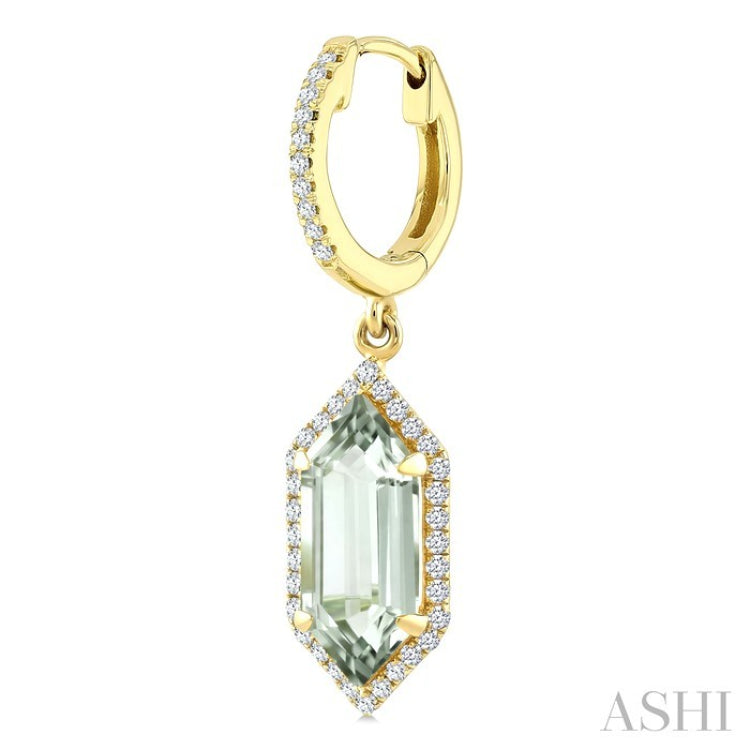 12X5 MM Hexagon Shape Green Amethyst and 1/3 Ctw Round Cut Diamond Semi-Precious Earrings in 10K Yellow Gold