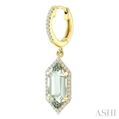 12X5 MM Hexagon Shape Green Amethyst and 1/3 Ctw Round Cut Diamond Semi-Precious Earrings in 10K Yellow Gold