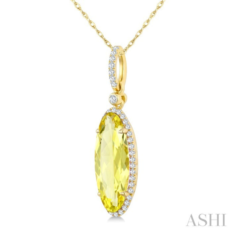 16X6 MM Oval Shape Lemon Quartz and 1/5 Ctw Round Cut Diamond Semi-Precious Pendant With Chain in 10K Yellow Gold