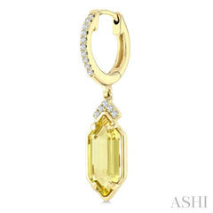 12X5 MM Hexagon Shape Lemon Quartz and 1/6 Ctw Round Cut Diamond Semi-Precious Earrings in 10K Yellow Gold