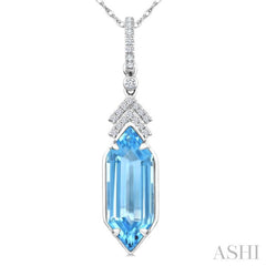 16X6 MM Hexagon Shape Blue Topaz and 1/10 Ctw Round Cut Diamond Semi-Precious Pendant With Chain in 10K White Gold