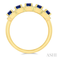 4x3 MM Emerald Shape Sapphire and 1/2 Ctw Round Cut Diamond Precious Wedding Band in 14K Yellow Gold