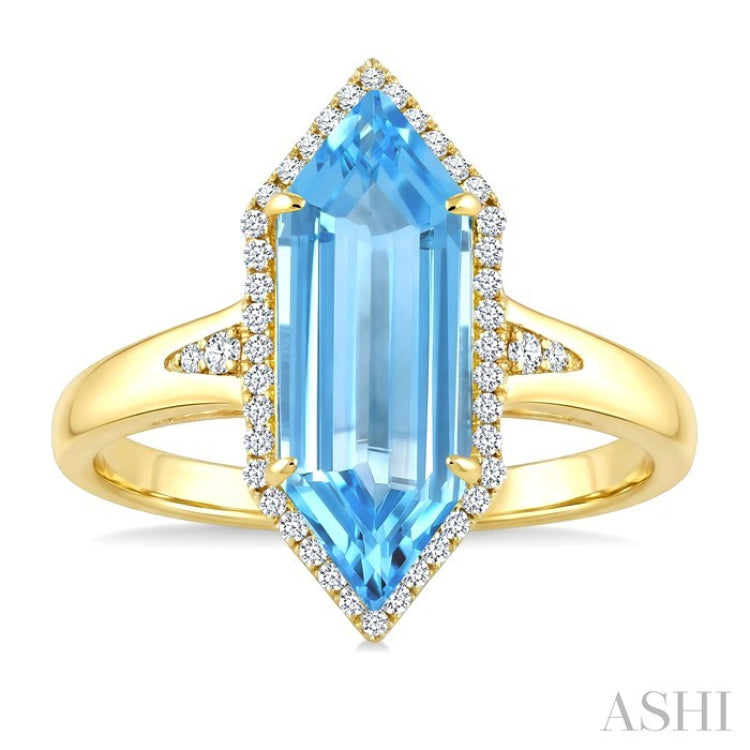 16X6 MM Hexagon Shape Blue Topaz and 1/5 Ctw Round Cut Diamond Semi-Precious Ring in 10K Yellow Gold