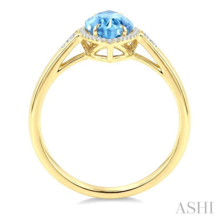 16X7 MM Marquise Shape Blue Topaz and 1/6 Ctw Round Cut Diamond Semi-Precious Ring in 10K Yellow Gold