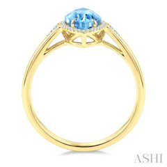 16X7 MM Marquise Shape Blue Topaz and 1/6 Ctw Round Cut Diamond Semi-Precious Ring in 10K Yellow Gold