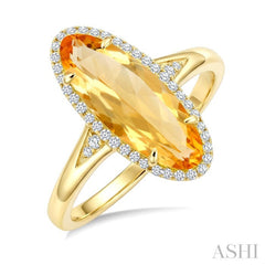 16X6 MM Oval Shape Citrine and 1/6 Ctw Round Cut Diamond Semi-Precious Ring in 10K Yellow Gold