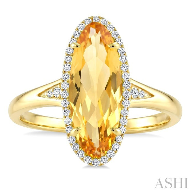 16X6 MM Oval Shape Citrine and 1/6 Ctw Round Cut Diamond Semi-Precious Ring in 10K Yellow Gold