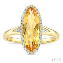 16X6 MM Oval Shape Citrine and 1/6 Ctw Round Cut Diamond Semi-Precious Ring in 10K Yellow Gold