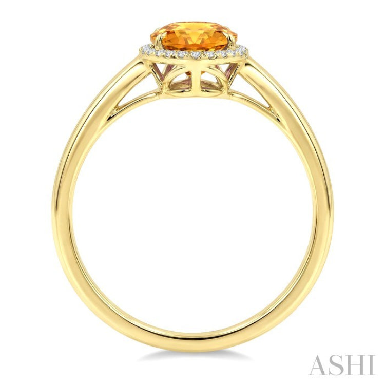 16X6 MM Oval Shape Citrine and 1/6 Ctw Round Cut Diamond Semi-Precious Ring in 10K Yellow Gold