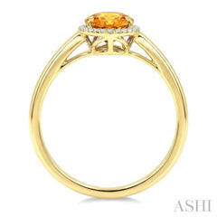16X6 MM Oval Shape Citrine and 1/6 Ctw Round Cut Diamond Semi-Precious Ring in 10K Yellow Gold