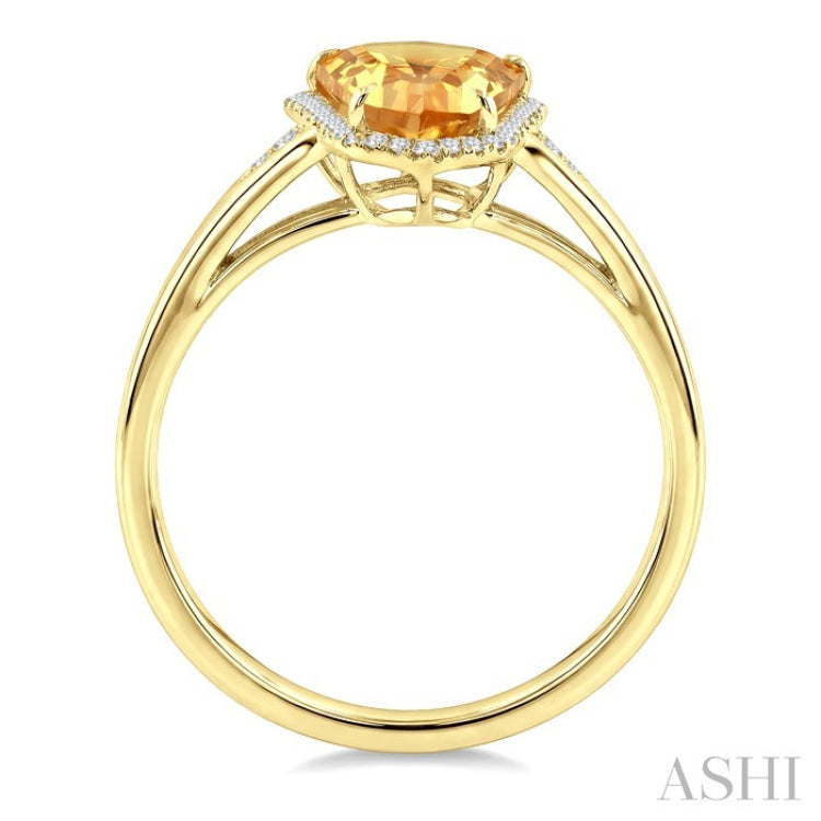 16X7 MM Shield Shape Citrine and 1/6 Ctw Round Cut Diamond Semi-Precious Ring in 10K Yellow Gold