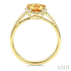 16X7 MM Shield Shape Citrine and 1/6 Ctw Round Cut Diamond Semi-Precious Ring in 10K Yellow Gold