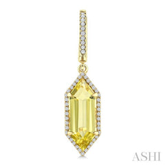 16X6 MM Hexagon Shape Lemon Quartz and 3/8 Ctw Round Cut Diamond Semi-Precious Earrings in 14K Yellow Gold