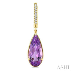 14X6 MM Pear Shape Amethyst and 1/10 Ctw Round Cut Diamond Semi-Precious Earrings in 14K Yellow Gold