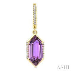 14X6 MM Hexagon Shape Amethyst and 1/5 Ctw Round Cut Diamond Semi-Precious Earrings in 14K Yellow Gold