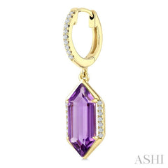 14X6 MM Hexagon Shape Amethyst and 1/5 Ctw Round Cut Diamond Semi-Precious Earrings in 14K Yellow Gold