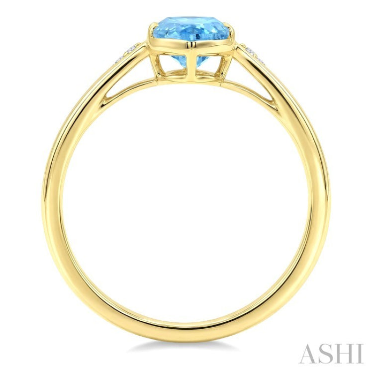 16X6 MM Oval Shape Blue Topaz and 1/50 Ctw Round Cut Diamond Semi-Precious Ring in 10K Yellow Gold