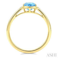 16X6 MM Oval Shape Blue Topaz and 1/50 Ctw Round Cut Diamond Semi-Precious Ring in 10K Yellow Gold