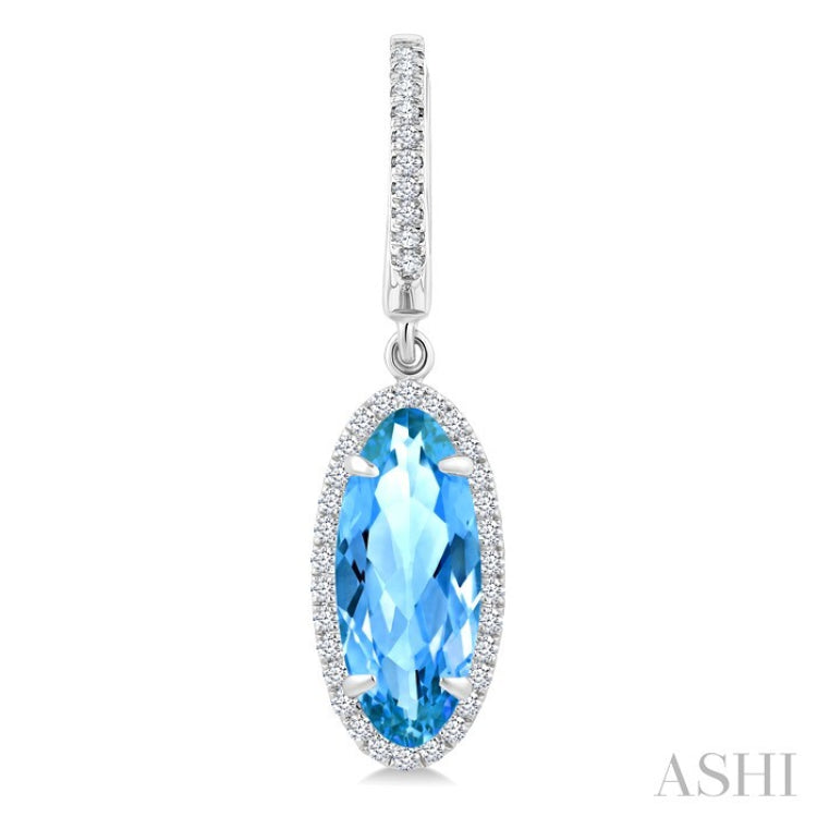 12X5 MM Oval Shape Blue Topaz and 1/3 Ctw Round Cut Diamond Semi-Precious Earrings in 10K White Gold