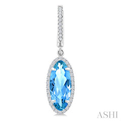 12X5 MM Oval Shape Blue Topaz and 1/3 Ctw Round Cut Diamond Semi-Precious Earrings in 10K White Gold