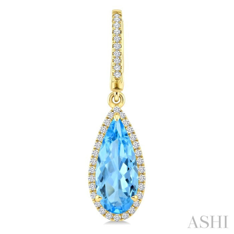 12X5 MM Pear Shape Blue Topaz and 1/3 Ctw Round Cut Diamond Semi-Precious Earrings in 10K Yellow Gold