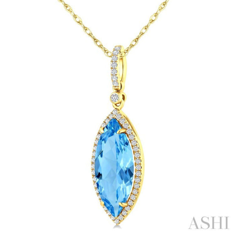 16X7 MM Marquise Shape Blue Topaz and 1/5 Ctw Round Cut Diamond Semi-Precious Pendant With Chain in 10K Yellow Gold