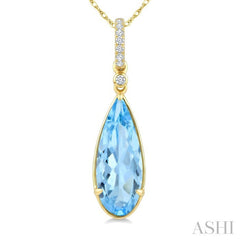 16X6 MM Pear Shape Blue Topaz and 1/20 Ctw Round Cut Diamond Semi-Precious Pendant With Chain in 10K Yellow Gold
