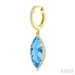16X7 MM Marquise Shape Blue Topaz and 3/8 Ctw Round Cut Diamond Semi-Precious Earrings in 14K Yellow Gold