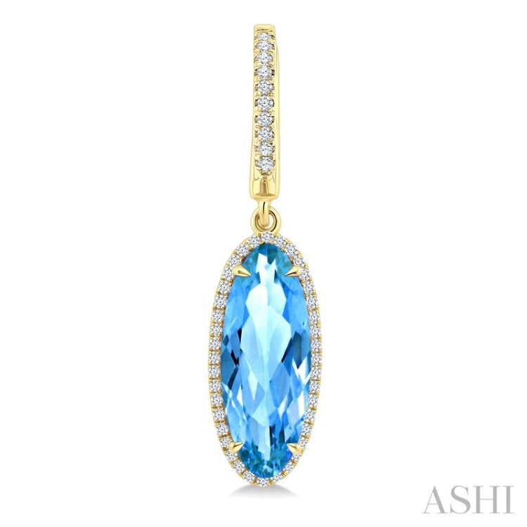 16X6 MM Oval Shape Blue Topaz and 3/8 Ctw Round Cut Diamond Semi-Precious Earrings in 14K Yellow Gold