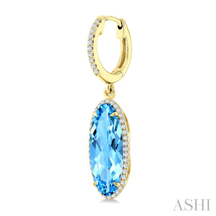 16X6 MM Oval Shape Blue Topaz and 3/8 Ctw Round Cut Diamond Semi-Precious Earrings in 14K Yellow Gold