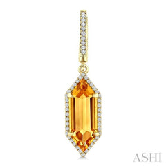 16X6 MM Hexagon Shape Citrine and 3/8 Ctw Round Cut Diamond Semi-Precious Earrings in 14K Yellow Gold