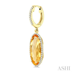16X6 MM Oval Shape Citrine and 3/8 Ctw Round Cut Diamond Semi-Precious Earrings in 14K Yellow Gold