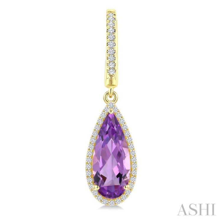 14X6 MM Pear Shape Amethyst and 1/3 Ctw Round Cut Diamond Semi-Precious Earrings in 14K Yellow Gold