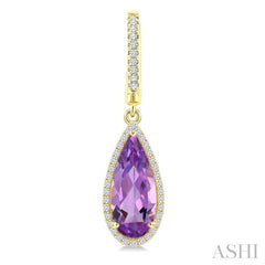 14X6 MM Pear Shape Amethyst and 1/3 Ctw Round Cut Diamond Semi-Precious Earrings in 14K Yellow Gold