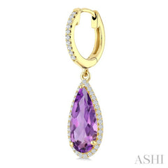 14X6 MM Pear Shape Amethyst and 1/3 Ctw Round Cut Diamond Semi-Precious Earrings in 14K Yellow Gold