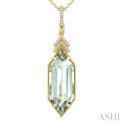 22X8 MM Hexagon Shape Green Amethyst and 1/10 Ctw Round Cut Diamond Semi-Precious Pendant With Chain in 14K Yellow Gold