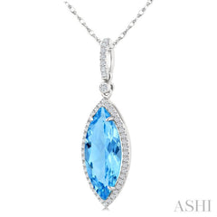 16X7 MM Marquise Shape Blue Topaz and 1/5 Ctw Round Cut Diamond Semi-Precious Pendant With Chain in 10K White Gold