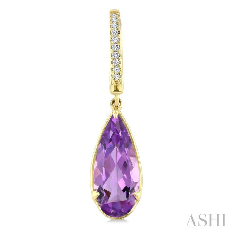 12X5 MM Pear Shape Amethyst and 1/10 Ctw Round Cut Diamond Semi-Precious Earrings in 10K Yellow Gold