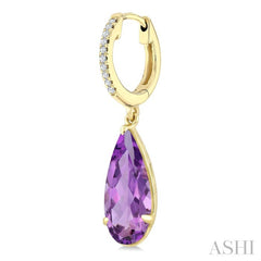 12X5 MM Pear Shape Amethyst and 1/10 Ctw Round Cut Diamond Semi-Precious Earrings in 10K Yellow Gold