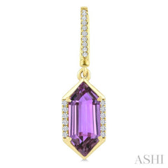 12X5 MM Hexagon Shape Amethyst and 1/5 Ctw Round Cut Diamond Semi-Precious Earrings in 10K Yellow Gold