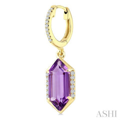 12X5 MM Hexagon Shape Amethyst and 1/5 Ctw Round Cut Diamond Semi-Precious Earrings in 10K Yellow Gold