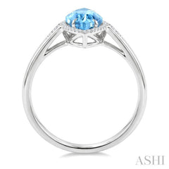 16X7 MM Marquise Shape Blue Topaz and 1/6 Ctw Round Cut Diamond Semi-Precious Ring in 10K White Gold