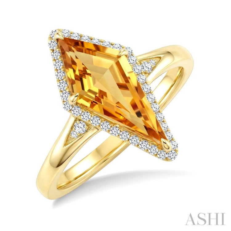 16X7 MM Kite Shape Citrine and 1/6 Ctw Round Cut Diamond Semi-Precious Ring in 10K Yellow Gold