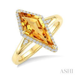 16X7 MM Kite Shape Citrine and 1/6 Ctw Round Cut Diamond Semi-Precious Ring in 10K Yellow Gold